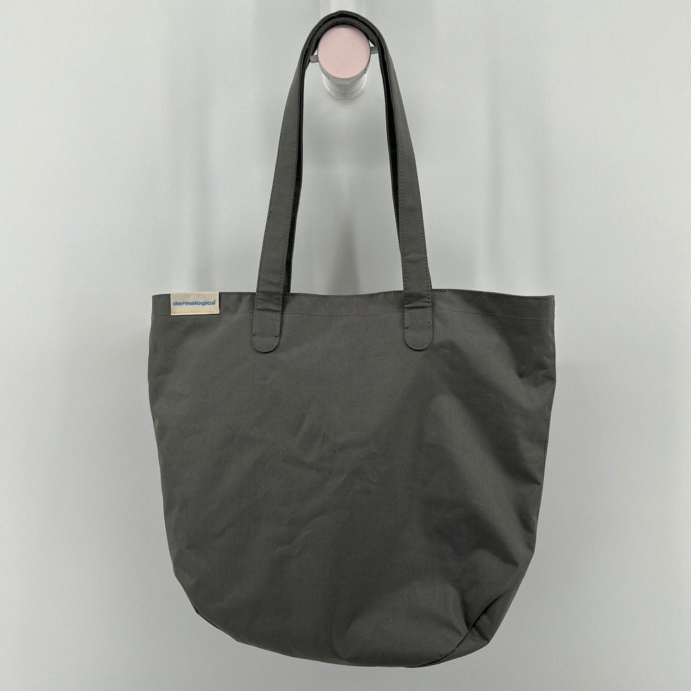 Dermalogica Gray Tote Bag Skincare Bottle Print Lining Minimal Neutral Reusable - Picture 1 of 13